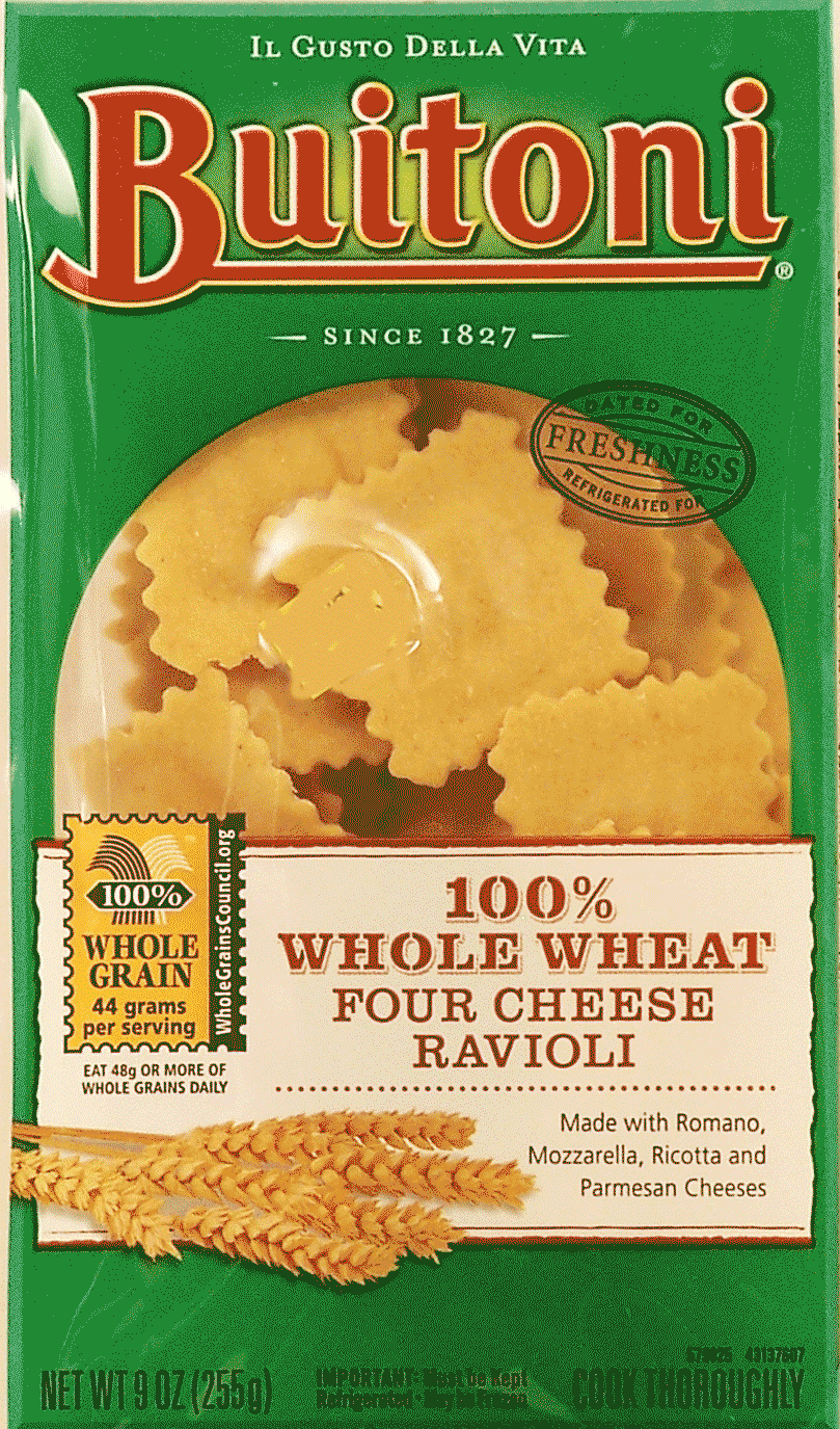 Buitoni&nbsp;&nbsp;100% whole wheat four cheese ravioli made wtih romano, mozzarella, ricotta and parm cheese Full-Size Picture